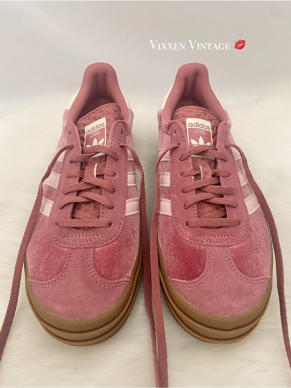 ADIDAS TIERED PLATFORM 'WOMEN'S GAZELLE BOLD VELVET SNEAKERS' IN SANDY PINK - Picture 3 of 10